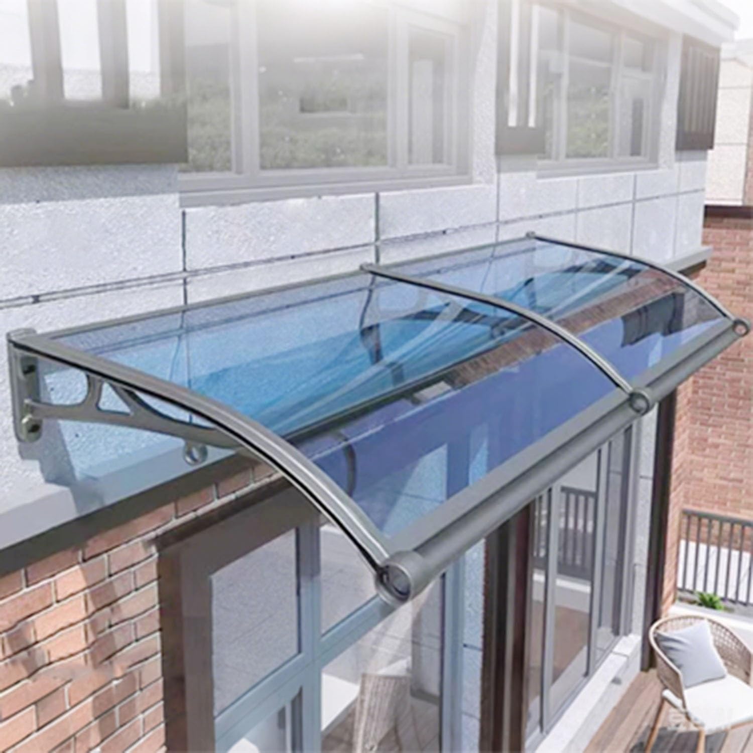 Outdoor Window Awning Door Canopy Polycarbonate Cover Sun Shutter with Aluminum Bracket Front Door Exterior Patio 60x80-150x800cm UV Rain Snow Protection(Blue,60x80cm)