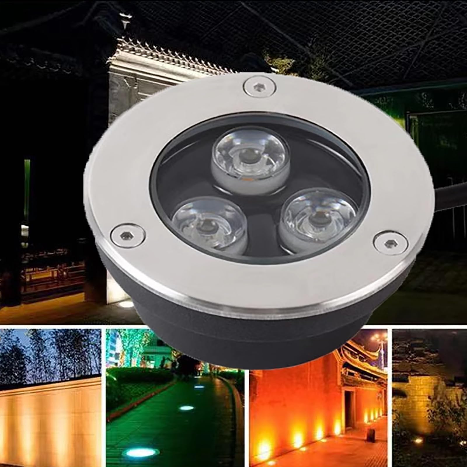 Oświetlenie krajobrazu LED, zewnętrzne oświetlenie podziemne, 3 W, mini kolba, oświetlenie LED, IP67, wodoodporne, okrągłe, wbudowane zewnętrzne oświetlenie ogrodowe, na placy, patio
