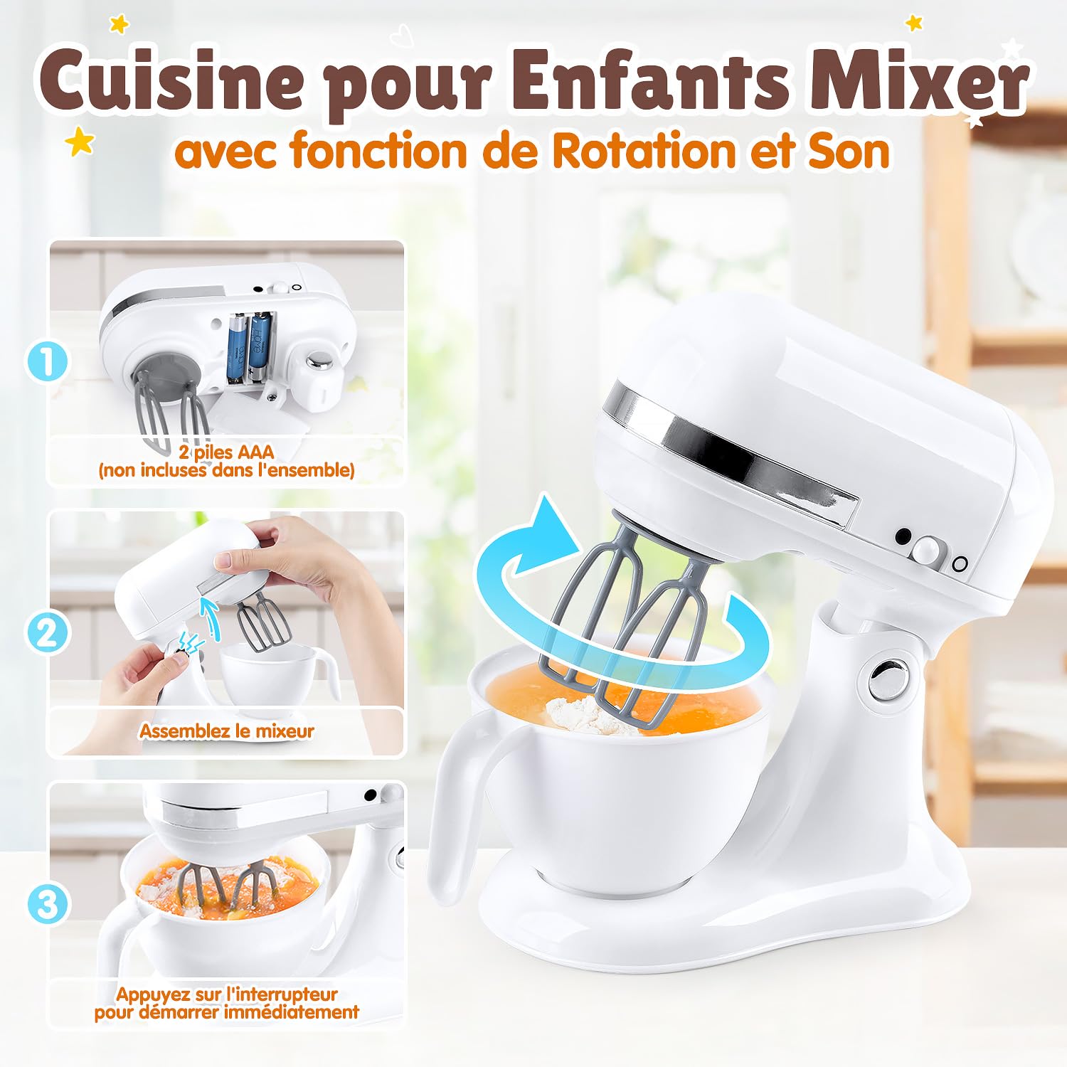PLAY Ustensile Cuisine Enfant Accessoire avec Cafetiere, Mixer, Blender et Grille Pain Jouet avec Eclairage et Son Réalistes, Set de Cuisine Jouet pour Enfant 3+ Ans (Blanc)