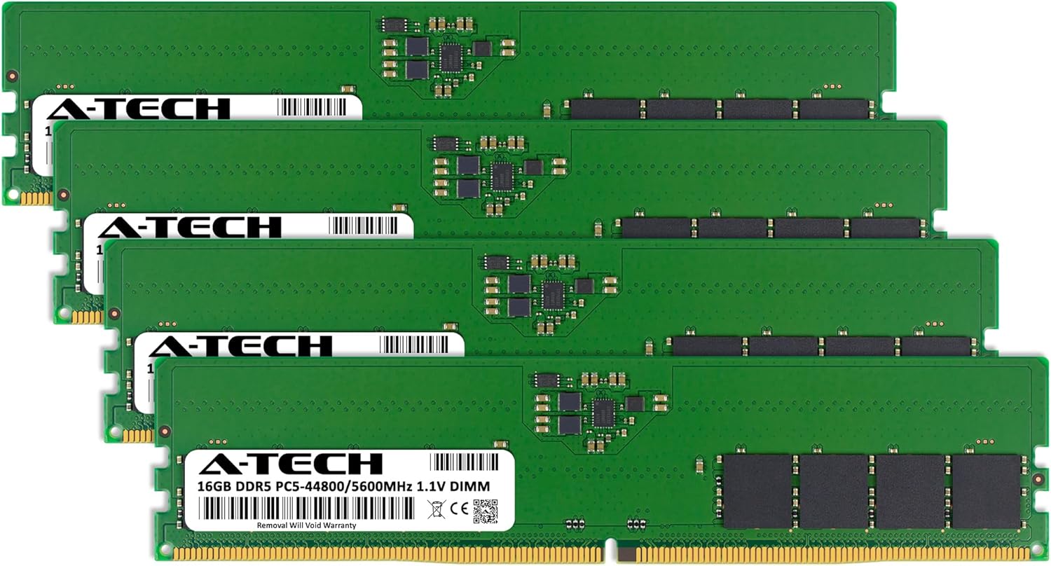A-Tech 64GB Kit (4x16GB) DDR5 5600MHz PC5-44800 CL46 UDIMM 1.1V Non-ECC Unbuffered DIMM 288-Pin Desktop PC/Computer RAM Memory Upgrade Modules