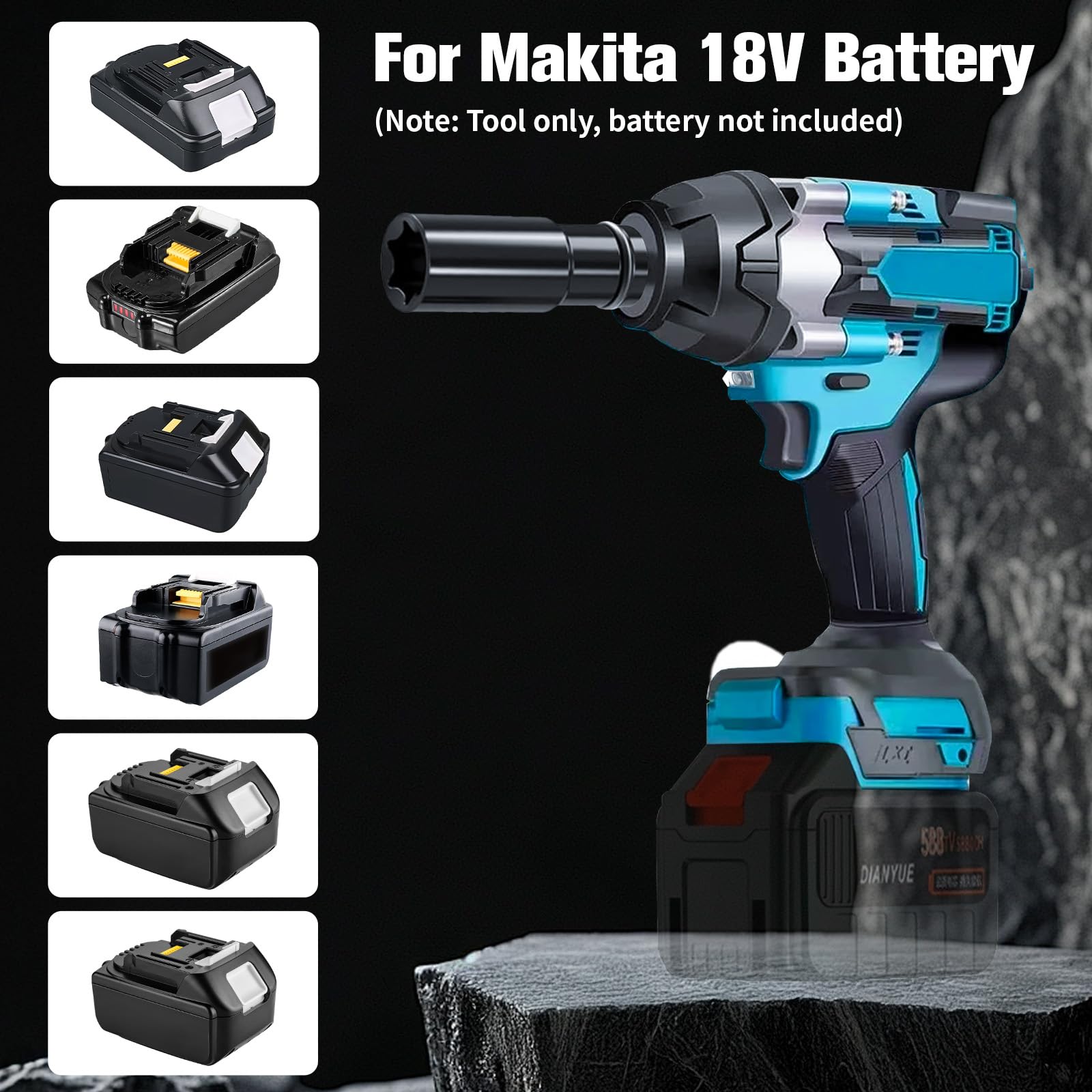 Avvitatore a percussione a batteria da 1000 Nm, compatibile con batteria al litio Makita da 18 V, chiave senza spazzole per cambio pneumatici auto, coppia alta con 6 bussole (senza batteria