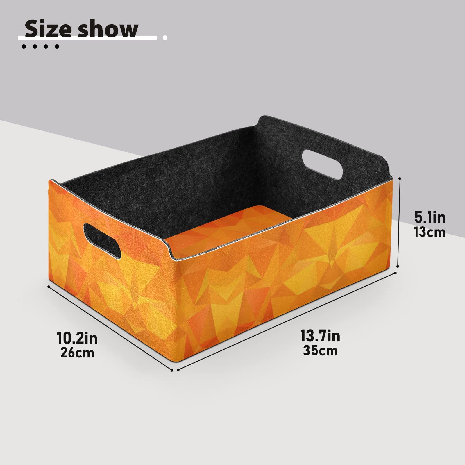 Oyihfvs Colorful Mosaic Orange Gradient Triangles Geometric Shapes Rectangle Foldable Felt Storage Bin, Collapsible Cube with Handles Thick Fabric Box Organizer Clothes Supplies for Home Bedroom