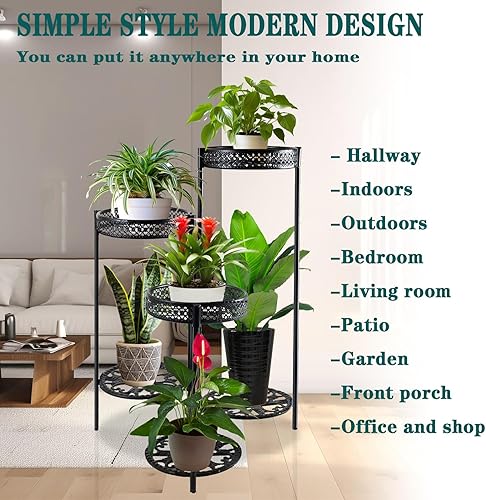 Miniatura 2 de Soporte para plantas para interiores y exteriores, negro de 2 niveles y 24 pulgadas de alto, robusto soporte para macetas de metal resistente,