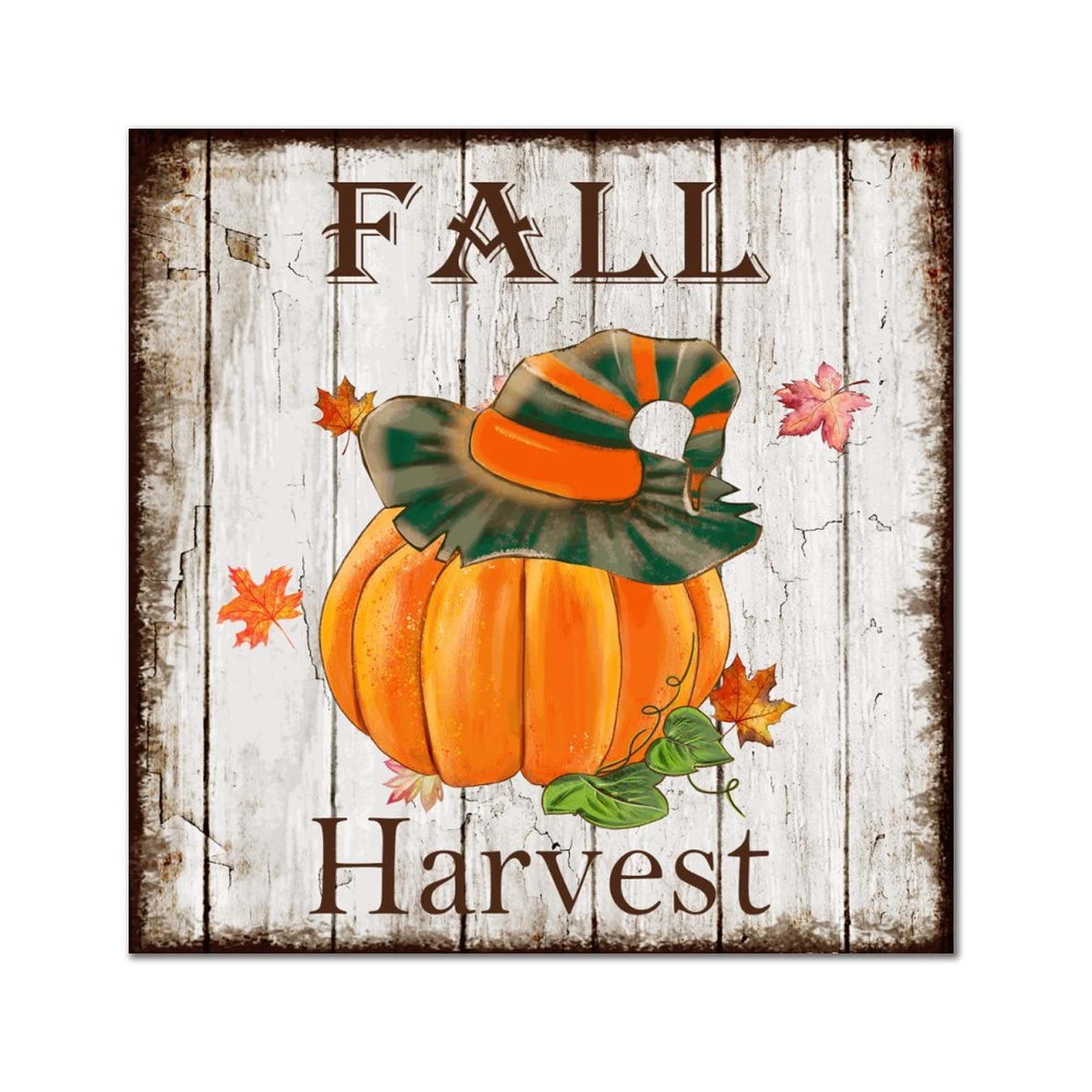 Panneau en bois vintage Fall Harvest déco murale citrouille salon 30cm