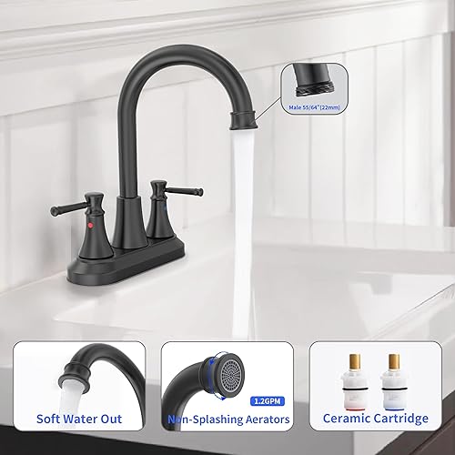 Miniatura 3 de GOWIN Grifo de baño de 2 manijas de níquel cepillado con drenaje desplegable de metal y líneas de suministro de grifo, grifo de utilidad giratorio