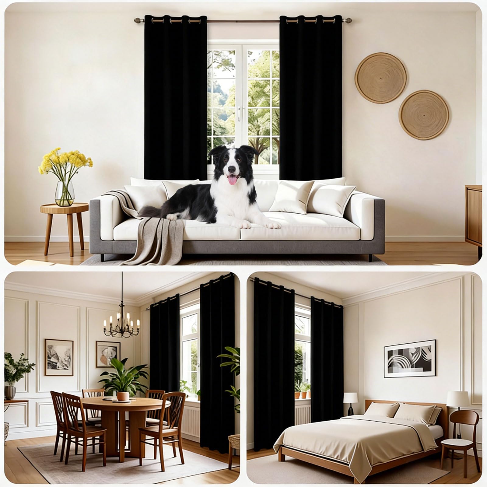 GUOJUN Thermovorhang 130 x 185 cm Verdunkelung Modern Kälteschutz Türvorhang Blickdicht Ösenschal Hitzeschutz, Wärmeisolierend, mit Ösen für Wohnzimmer Schlafzimmer, Schwarz