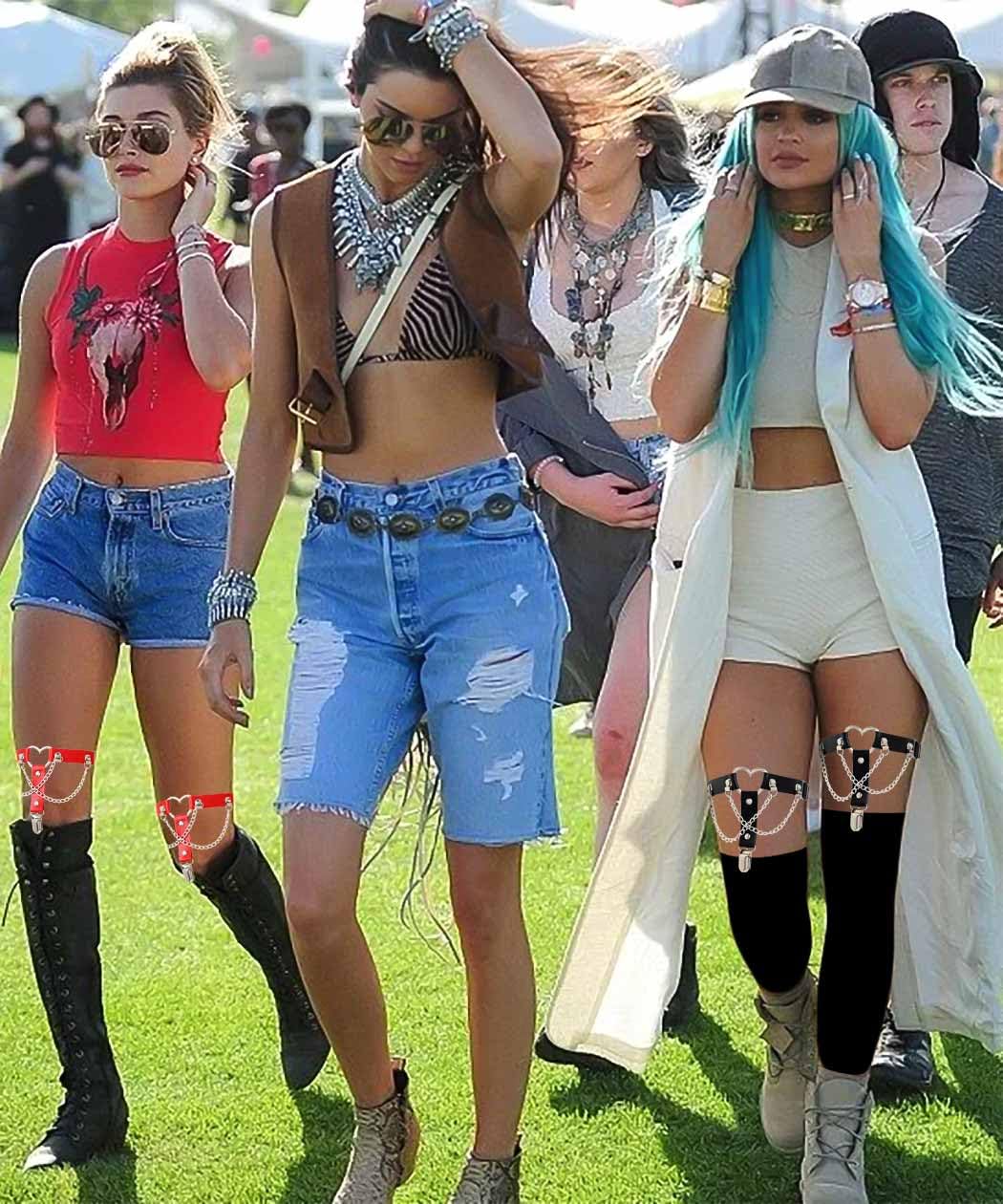 Thigh High Garter Belt Adjustable Rock Heart Gothic Leg Suspender Belts Rave Party Thigh Lingerie for Women(2 PCs)