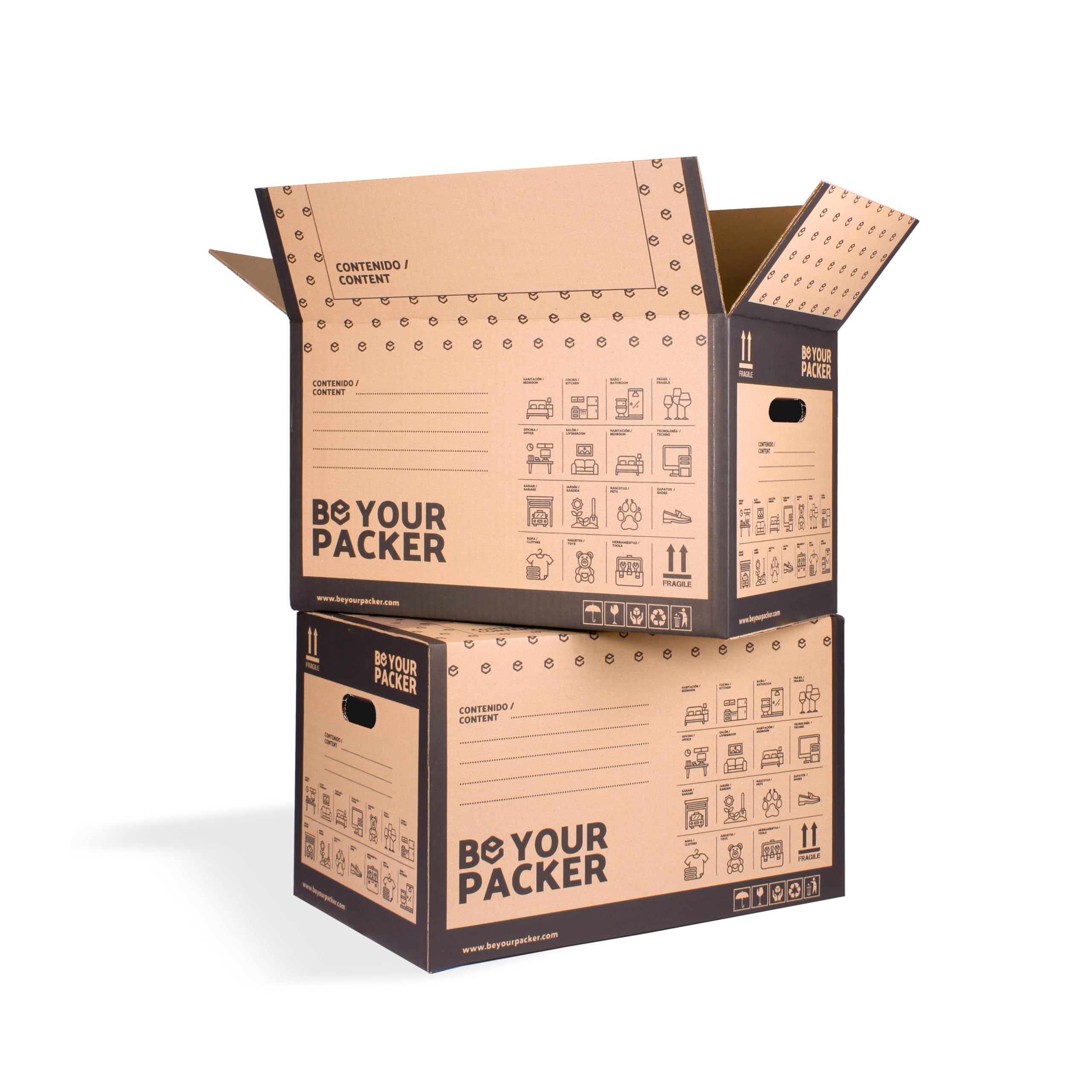 Be Your Packer | Pack de 10 Cajas Pequeñas de Mudanza 50x30x30 cm | Cajas de Embalaje con Asas para Mudanza y Almacenaje de Libros, Ropa, Vajilla, Vasos... | Fabricadas en España | Envío 24h