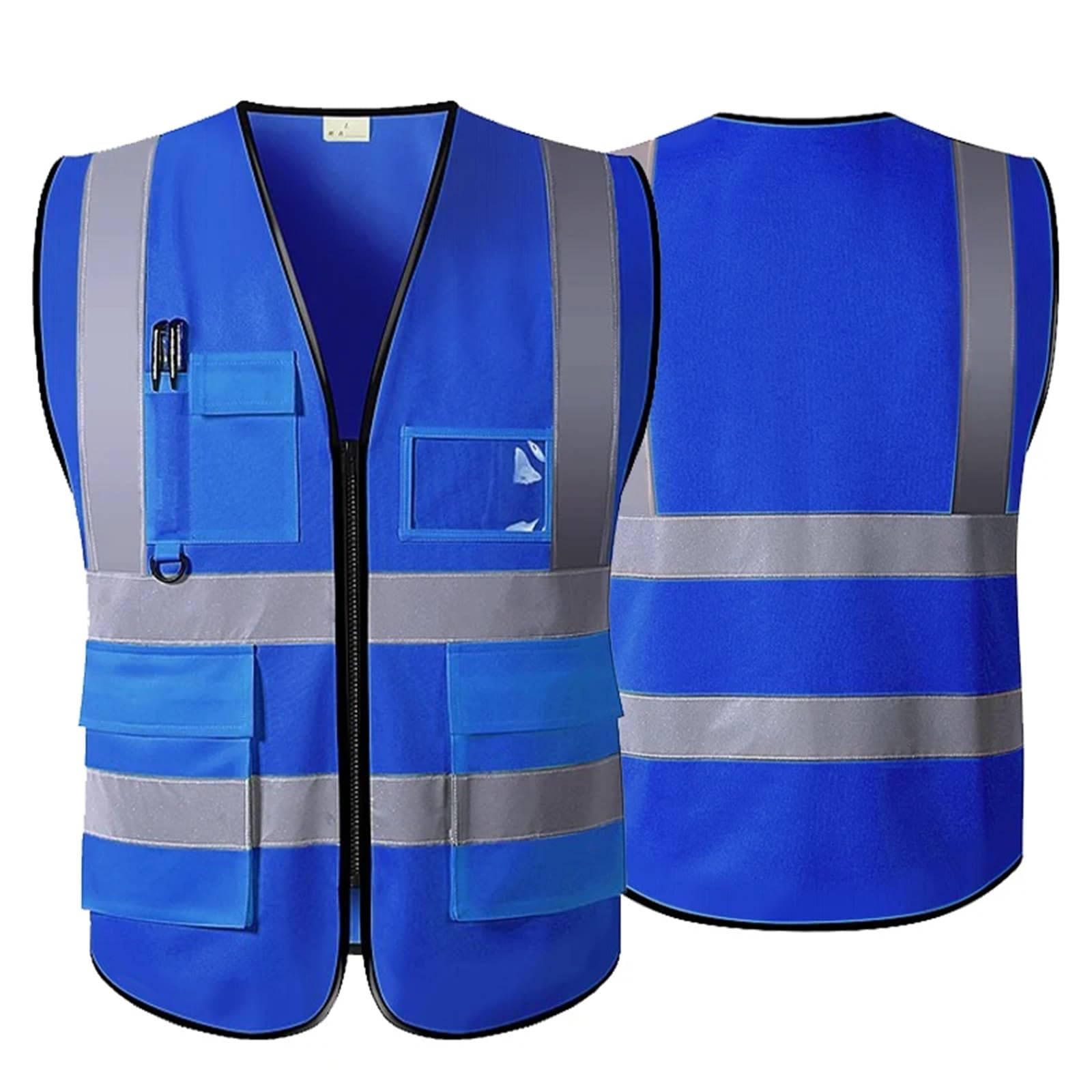 ByNGSDCC Reflective Safety Vest with Zipper & Pockets - High Visibility Construction Workwear(Dark Blue)