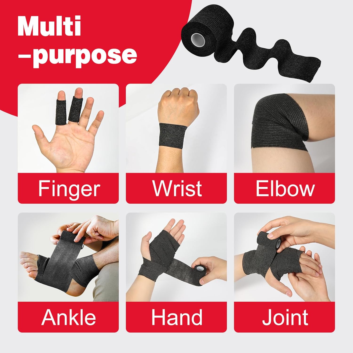 AZEN 8 Pack Self Adhesive Bandage Wrap, 2" X 5 Yards Elastic Cohesive Bandage Wrap, Black Athletic Tape, Vet Wrap, Ankle Tape, Tattoo Grip Tape Wrap - Image 3
