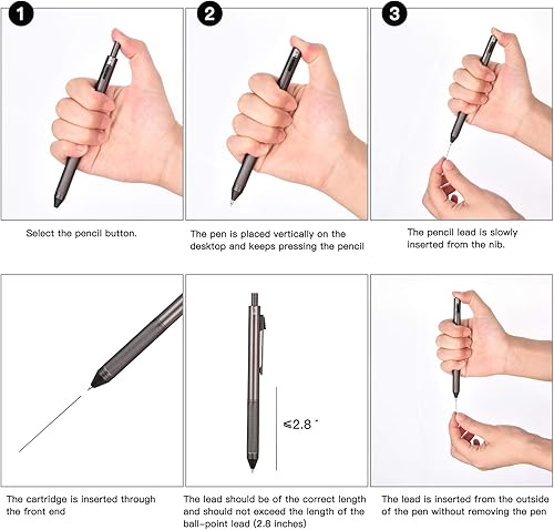 Miniatura 3 de smttw Bolígrafo multifunción 4 en 1 recargable y retráctil + lápiz mecánico de 0.028 in, punta fina, barril de metal gris, con código