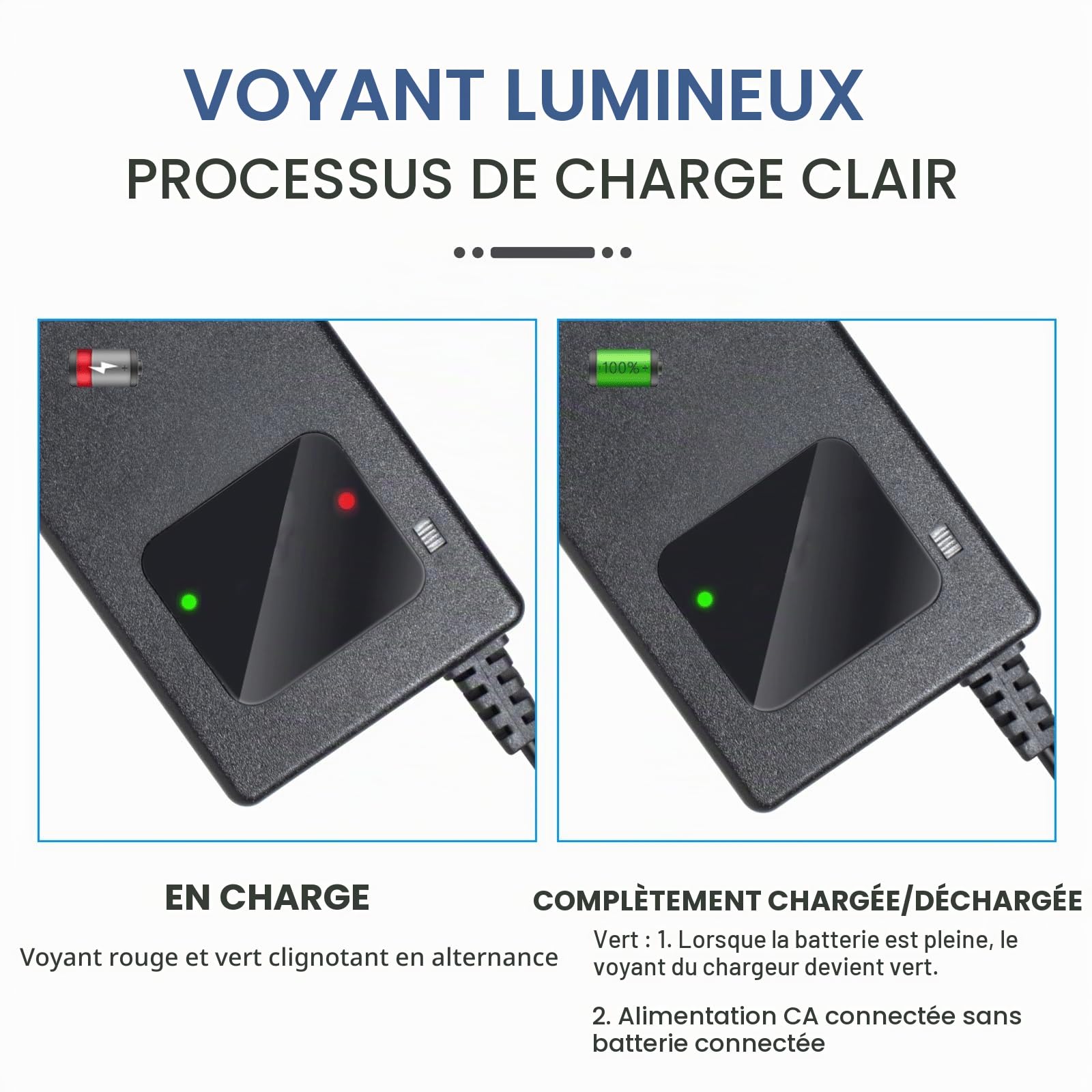 Chargeur de batterie au plomb acide pour scooter électrique 48 V 20 Ah avec écran et prise 3 broches