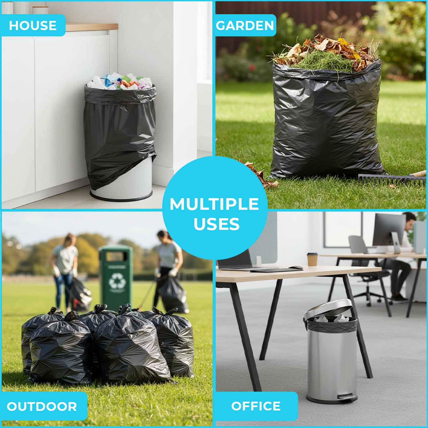 Roe Tenpo Paquete de 400 bolsas de basura negras de 75 litros, bolsas de basura de 30 micras, extrafuertes, ecológicas, resistentes a fugas, perfectas para el hogar, oficina, bricolaje y jardín