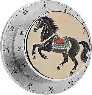 Chinese Traditional Painting Horse Kitchen Timers for Cooking Visual Timer Stainless Steel Magnetic Timer with Alarm Cooking Timers for Baking, Exercise, Sports, Study & Outdoor Use