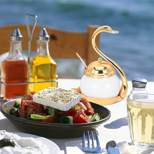 Miniatura 5 de Hemoton Contenedor de condimentos para condimentos, tarro de vidrio, estante de cisne con sal, azucarero y pimienta, organizador de almacenamiento