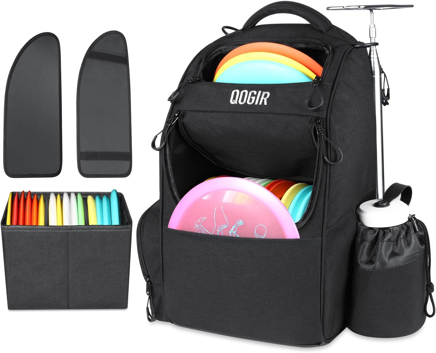 QOGIR Disc Golf Bag, Durable Disc Golf Backpack, Lightweight Disc Golf Bag with Two Sidewall Supports and Dividers Design, Introductory Disc Golf Bag for Beginners and Casual Disc Golf Rounds