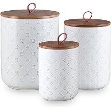 White Ceramic Canisters Set with Airtight Lids, 82/48/30 oz Coffee Canisters Sets for the Kitchen, Large Jars for Flour, Sugar, Pasta, Coffee, Cookies, Tea - Set of 3, Embossed Pattern