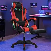 Vista 5 de Silla para videojuegos, silla de computadora con reposapiés y soporte lumbar, silla de juego de altura ajustable con asiento giratorio de 360