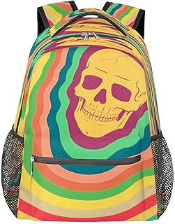 Mochilas Daypack, mochilas para computador e laptop, mochilas escolares com alça de ombro ajustável, viagem, caminhadas, acampamento, mochila casual para adulto/mulheres/homens/meninos/meninas, crânio arco-íris, Multicor, Large