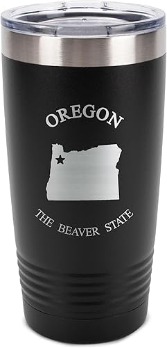 Oregon The Beaver State - Taza de viaje de acero inoxidable con aislamiento al vacío de 20 onzas, color negro