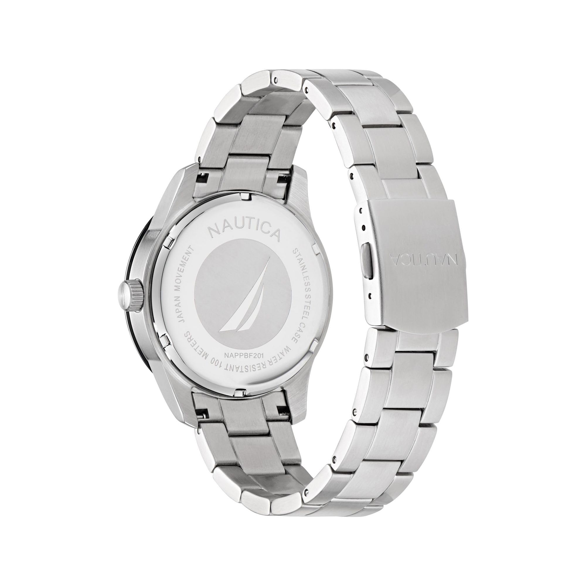 Nautica Pacific Beach NAPPBF201 Reloj de Pulsera de Acero Inoxidable para Hombre, Plata, Correa