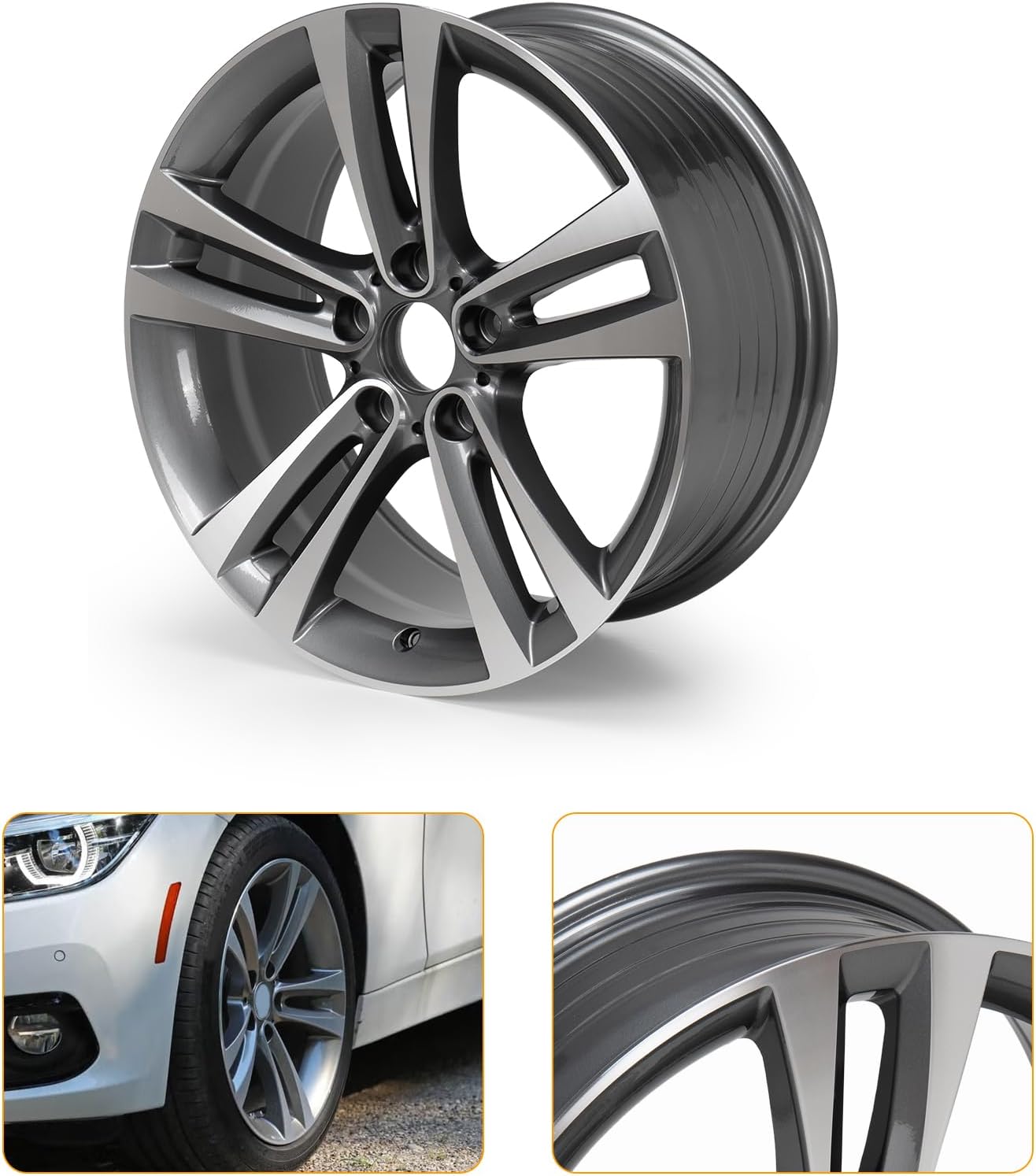 New 18" x 8" OE Premium Aluminum Alloy Wheel Rim Compatible with BMW 320i 328i 330i 335i 340i 428i 430i 435i 440i 2012-2020, Direct Fit for OE Stock Specs, Set of 4