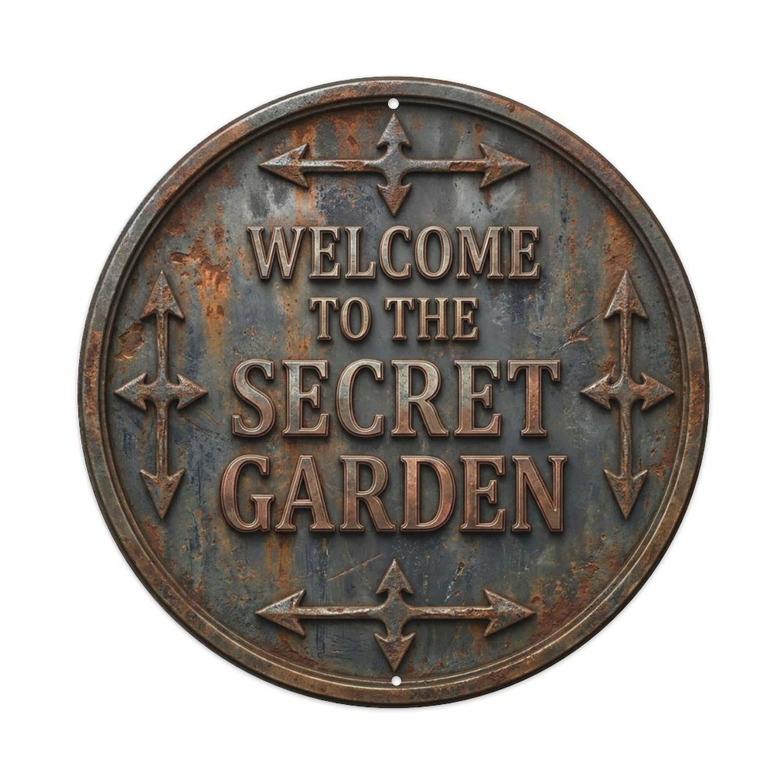 Vintage Welcome Secret Garden Iron Graphite Forged Metal Tin Sign