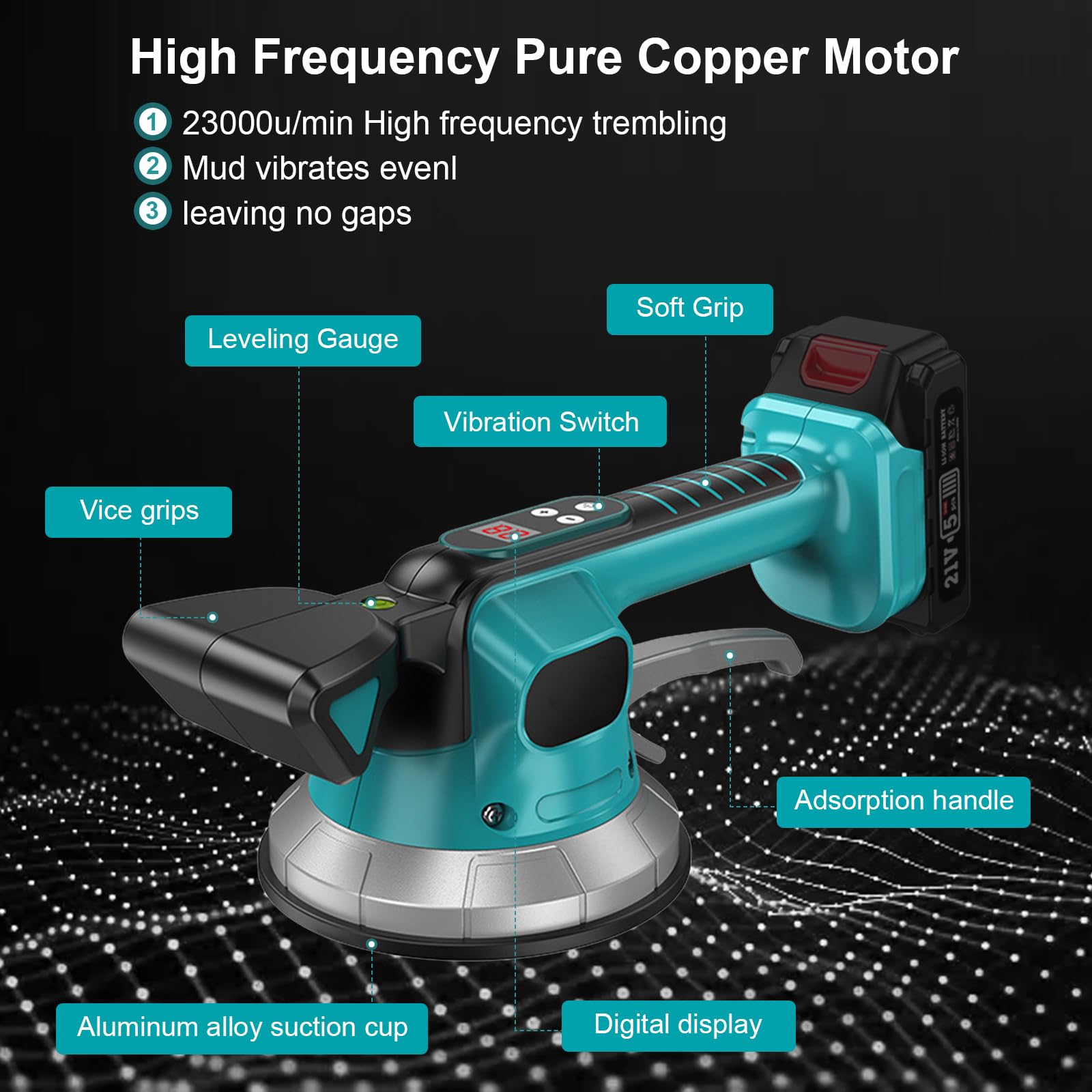 Máquina Para Colocar Azulejos de 21 V Compatible con M-akita 18V Akku, Maquina Vibratoria para Azulejos 200 kg, Vibradora de azulejos 5 velocidades, Herramientas de vibración de azulejos 145mm