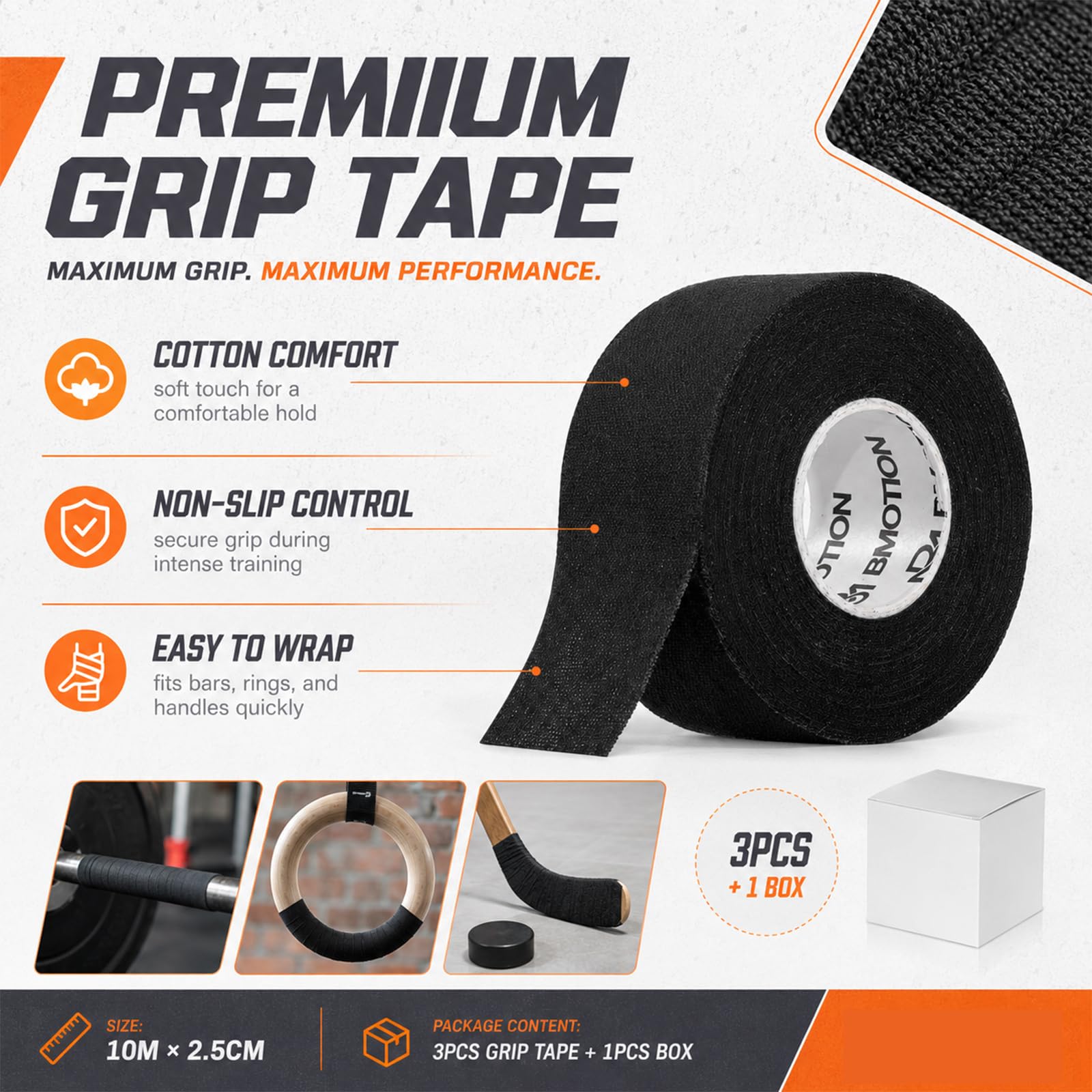 Ruban de tissu adhésif pour poignée sportive absorption de transpiration bande grip antidérapante en mélange polyester coton 13,5m x 25mm accessoire adapté hockey golf tennis vélo canne à pêche