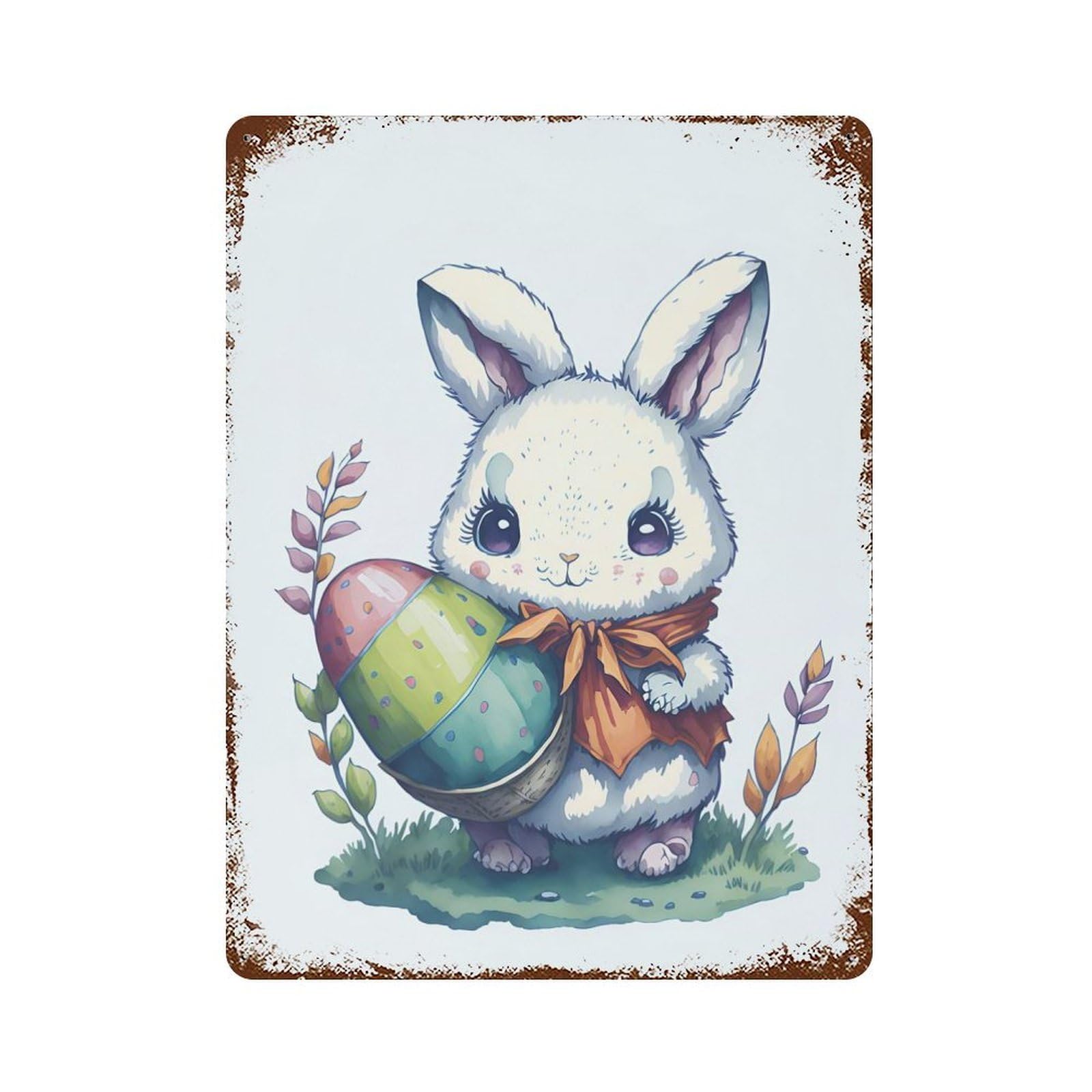 Easter Rabbit Cute Rusty Metal Tin Sign 15.7"x11.8", Vintage Wall Decor for Garage, Pub Or Kitchen