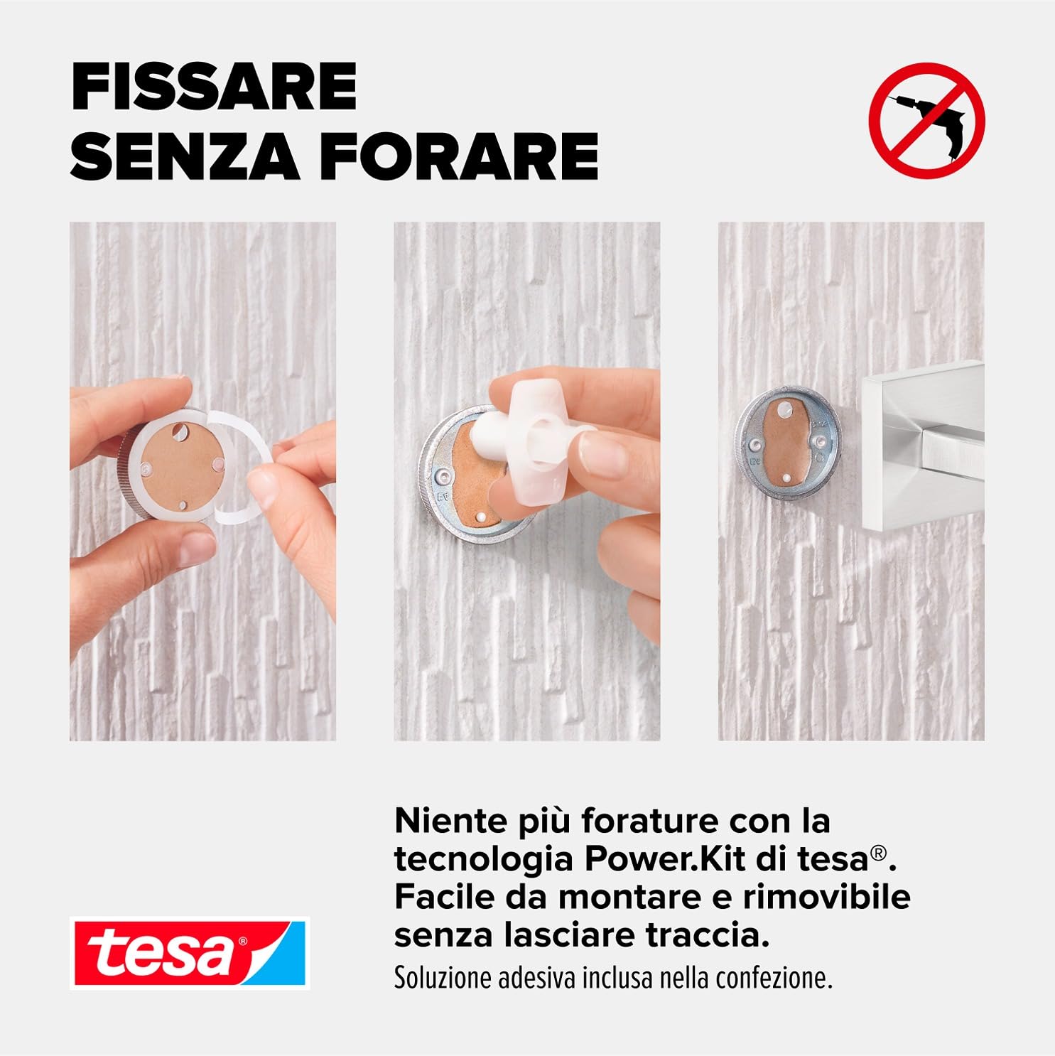 Tesa Exxclusiv Scopino WC, Autoadesivo, Look Acciaio Inox, Design Sofisticato, Inox Assicurato, 445mm x 98mm x 138mm