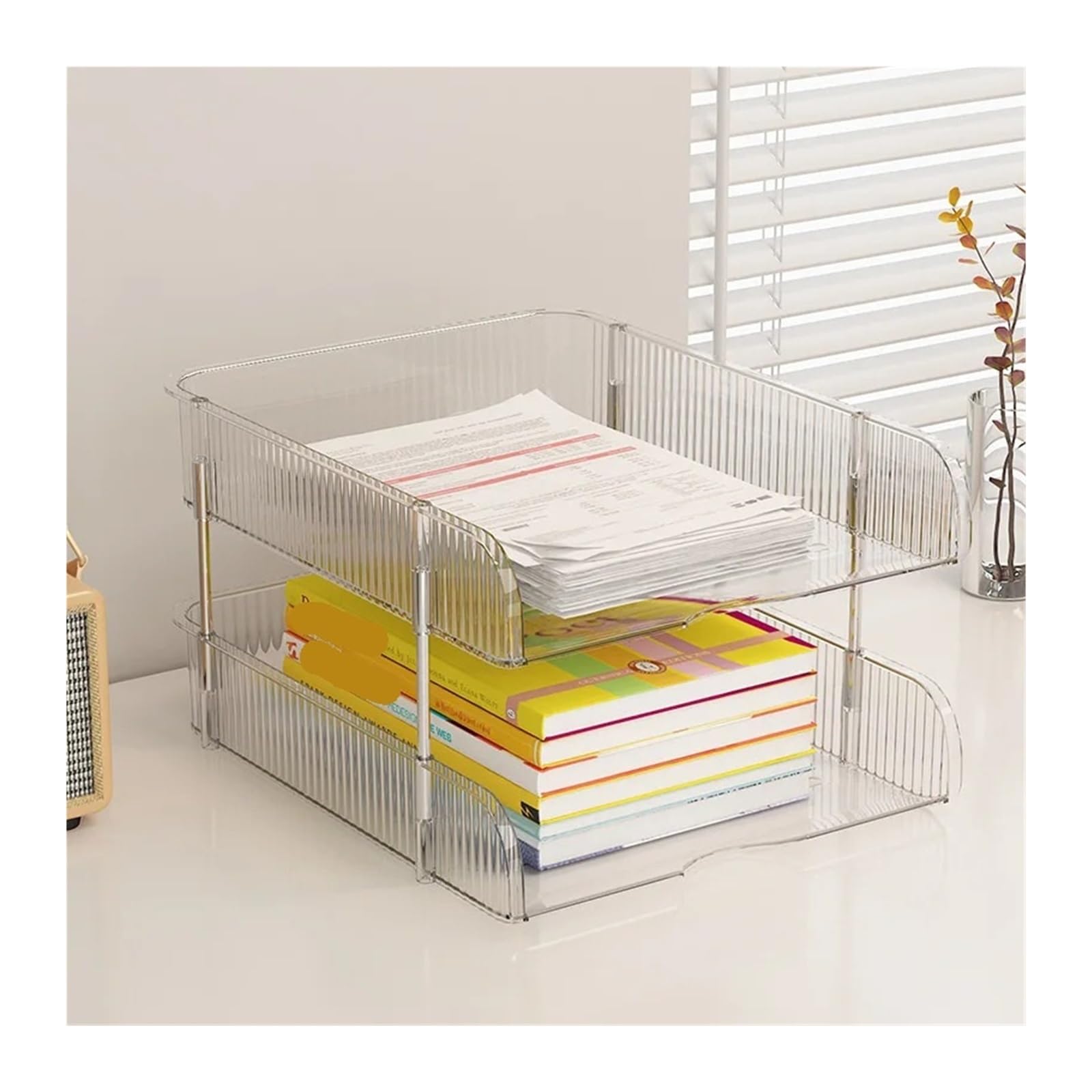 Desk Organizer 2/3/4 Tier Stackable Paper Letter Tray File Office Transparent Desktop Desk Organiser Tray(2 Layers)
