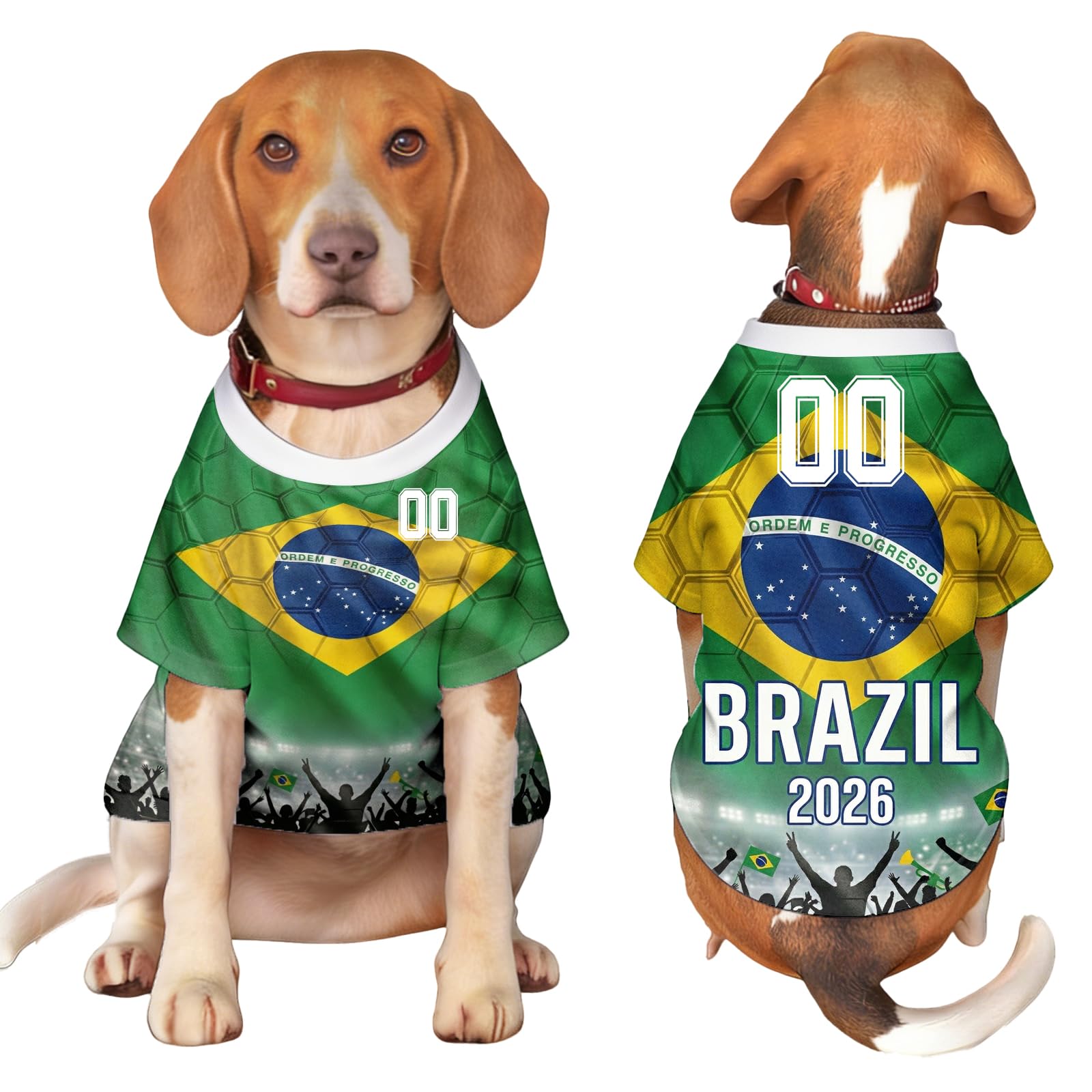 Personalised Dog T Shirt with World Cup 2026 Pet Apparel – Custom Country Flag Name Number, Breathable Soccer Jersey for Small Dogs – Gift, for Football Fan (Brazil)