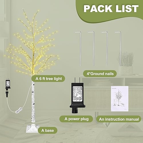 Miniatura 7 de Árbol de abedul iluminado de 6 pies con luces de hadas, 260 luces LED de abedul con temporizador para interiores y exteriores, hogar, dormitorio,