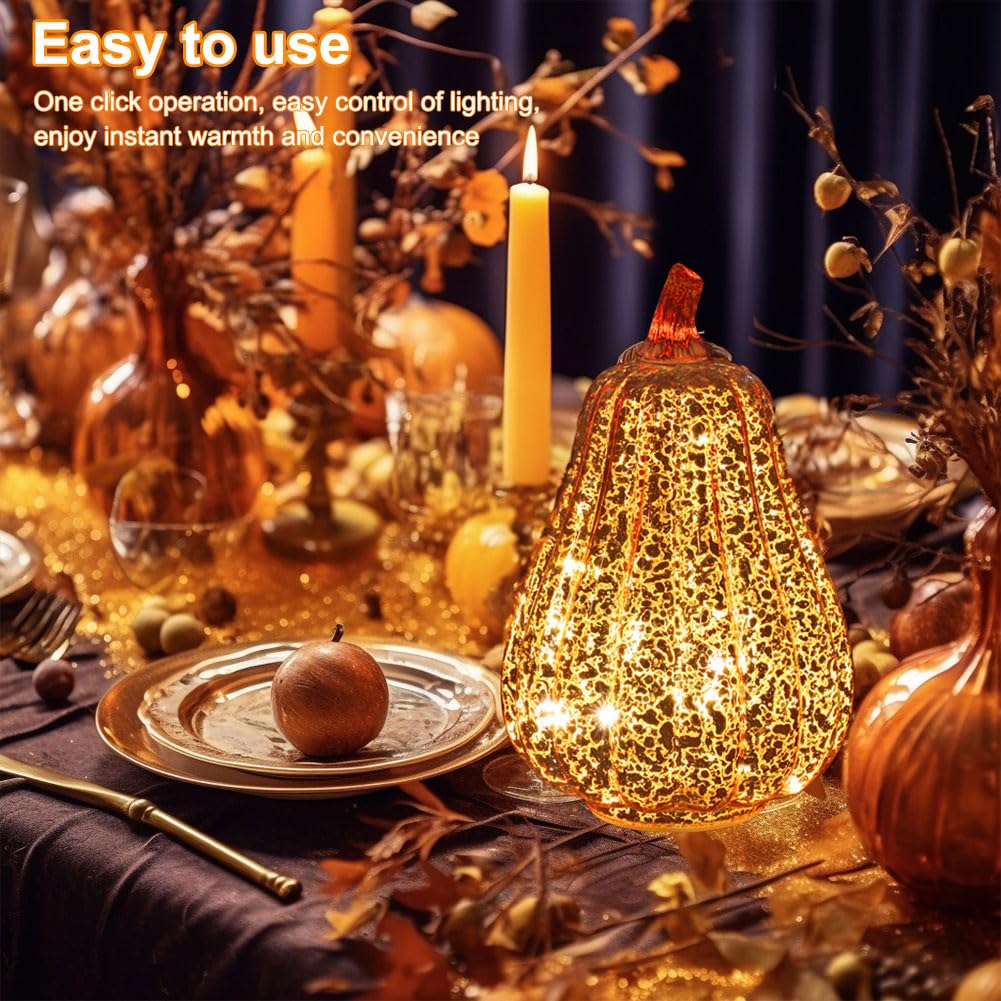 Szklana dynia lekka lampa halloweenowa do jesiennej dekoracji