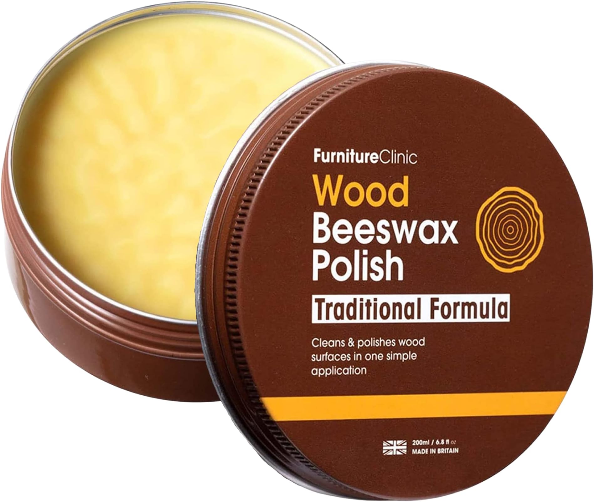 Furniture Clinic Premium Beeswax Polish (6.8oz/200ml) | Condition, Restore, Protect, & Waterproof Wood Furniture, Cabinets, and More | Natural Wax for all Wood Types & Colors - Oak, Teak, Dark & Light