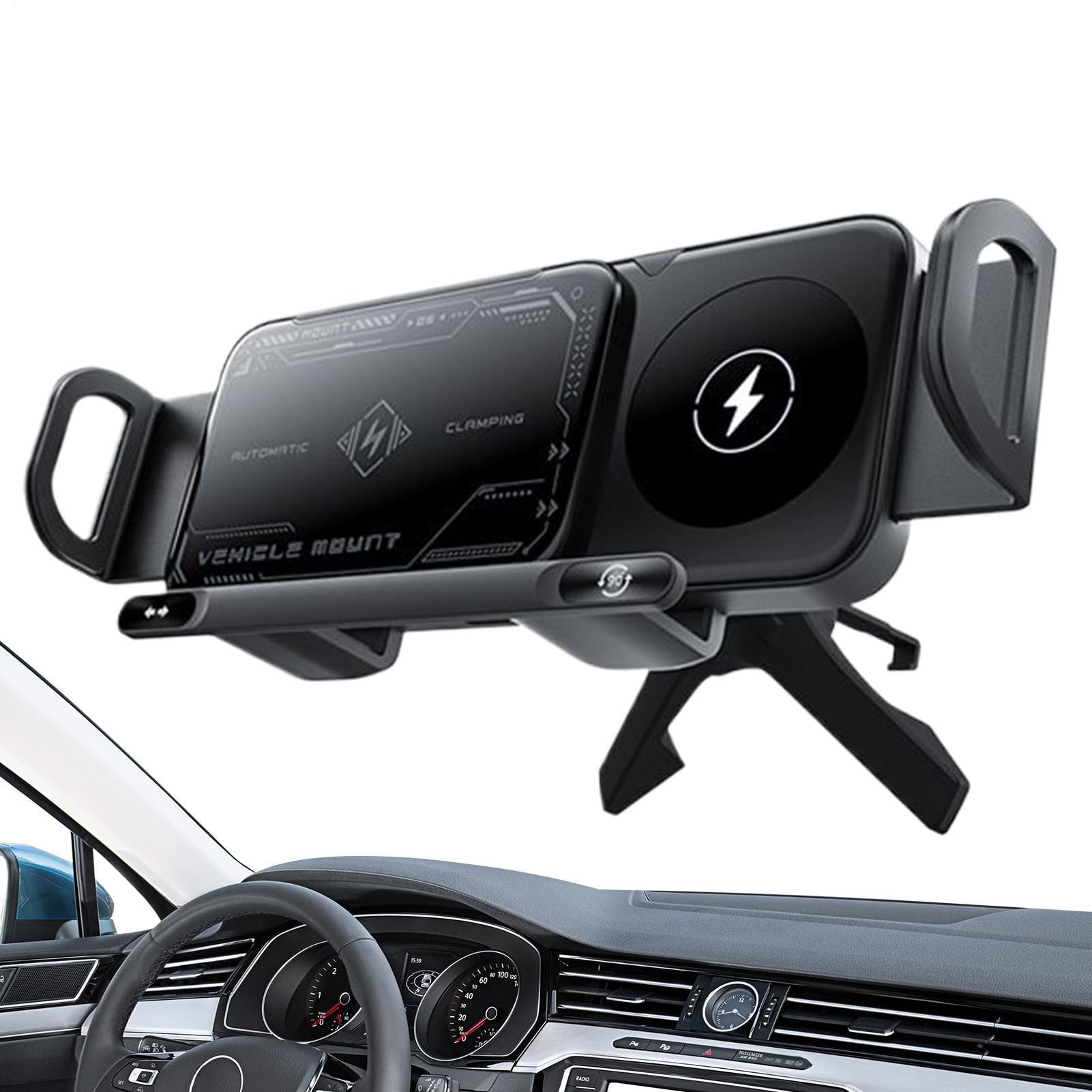 Supporto Auto Ricarica Wireless Supporto per Cellulare in Auto | Caricabatterie Rapido Doppia Bobina 15W per Smartphone Dashboard Auto Furgone Camper