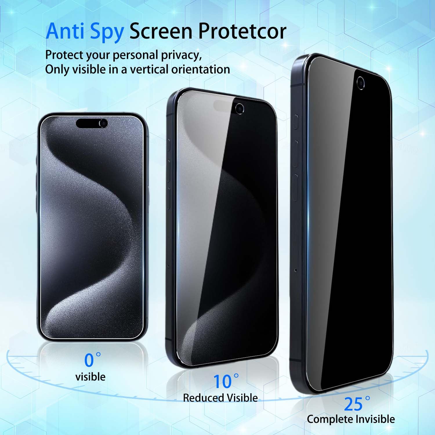 Prybaw [2+2 Pack 15 Pro Max Privacy Screen Protector Tempered Glass Accessories with Camera Lens Protector, Anti-Spy Tempered Glass Film,9H Hardness, Easy Installation for Apple 15 Pro Max 6.7 Inch
