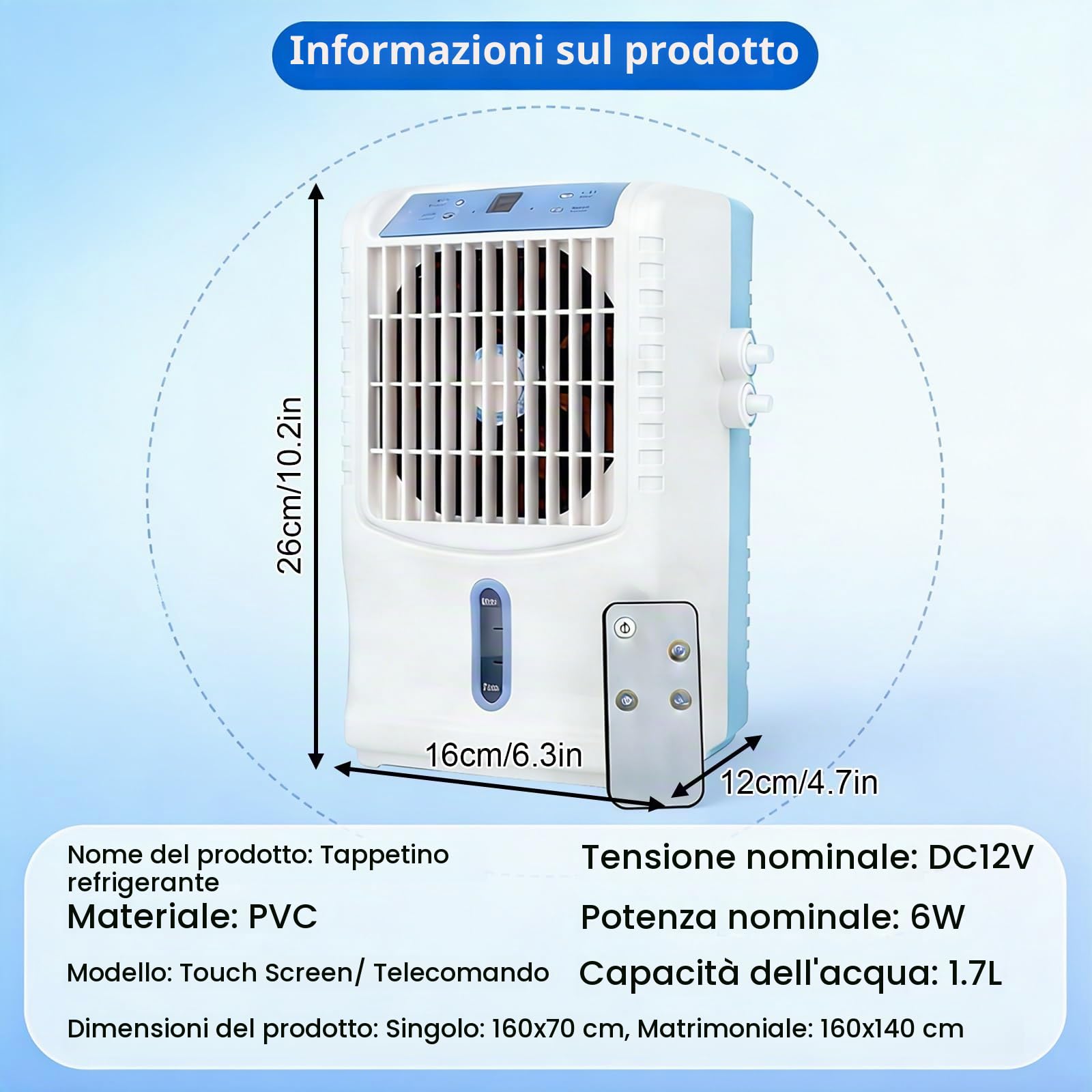 Coprimaterasso Rinfrescante, Coprimaterasso refrigerato, Funzionamento Silenzioso, Temperatura Regolabile a 4 Livelli, serbatoio da 1,7 litri, per Chi Dorme Caldo(W140cmxL160cm/W55inxL63in)