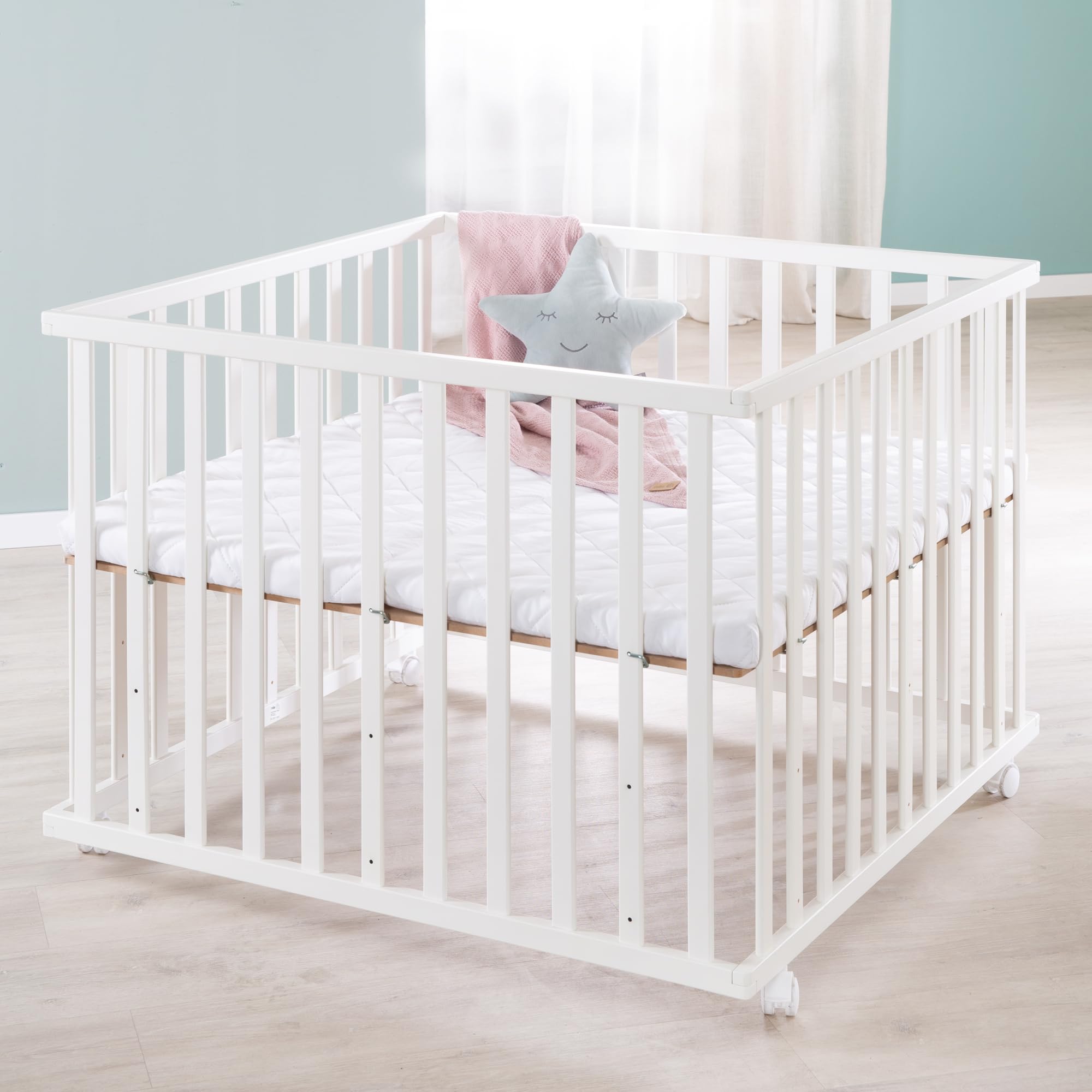 roba Materassino per Bambini e Neonati per Box Quadrato 100 x 100 cm, Fodera Trapuntata, Rimovibile e Lavabile, con Zip, Imbottito, Bianco