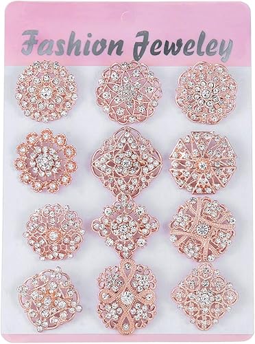 Miniatura 7 de Lote de 12 piezas de broche de flores de diamantes de imitación de cristal surtido para mujeres, kit de ramo de boda nupcial DIY