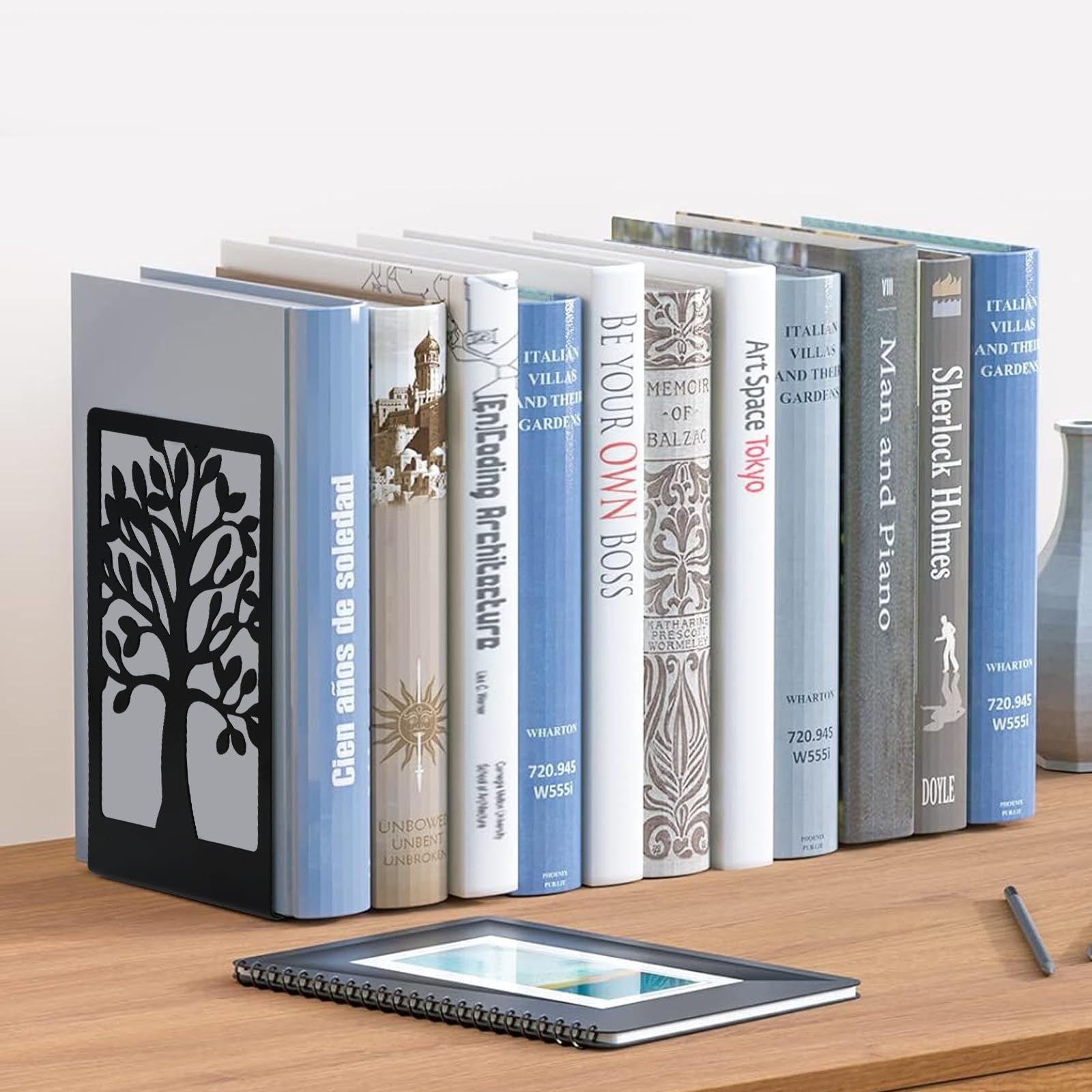 Ferma Libri per Libreria in Metallo Antiscivolo 4 PCS - Coppie di Reggi Libri per Mensole, per Scuola Casa Ufficio (Nero)