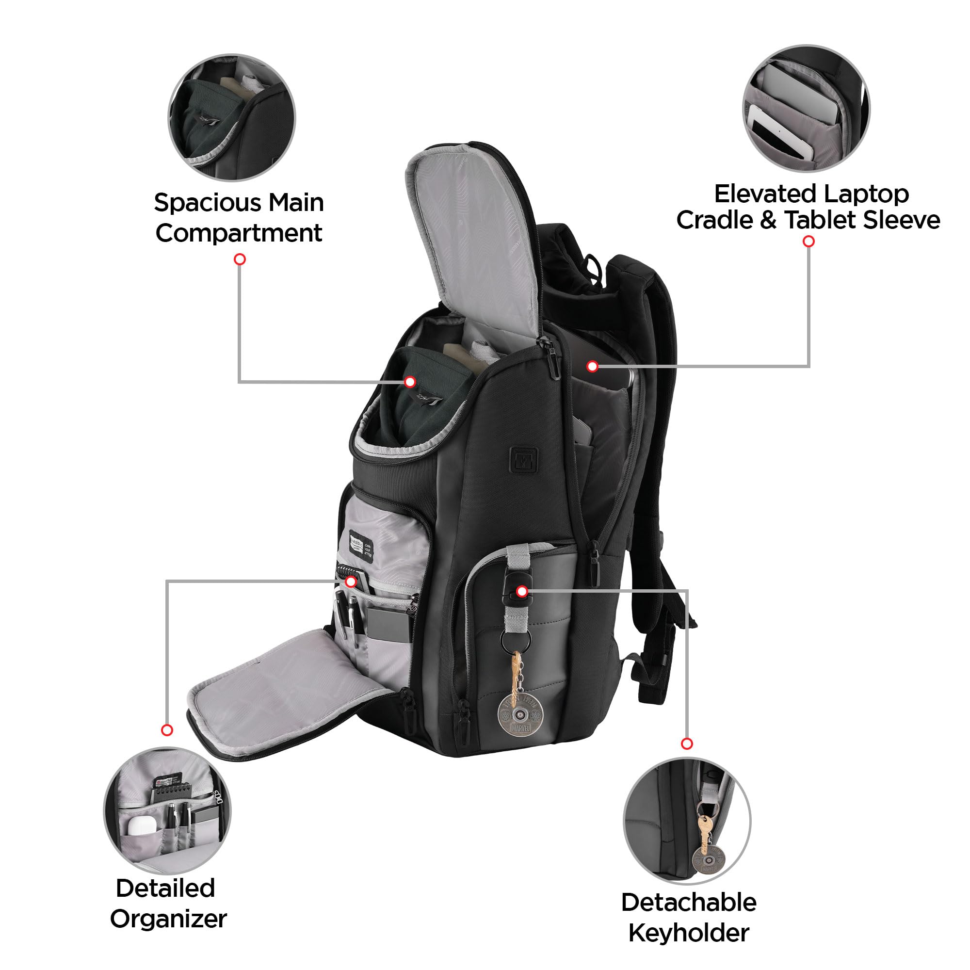 HARISSONS Teknos Business Travel Laptop Backpack | 35L | Fits 15.6” Laptop | 900D PU-Coated Polyester & Vegan Leather | Work, Travel & Commute | USB Port, Anti-Theft Pocket, Rain Cover (Grey) 3