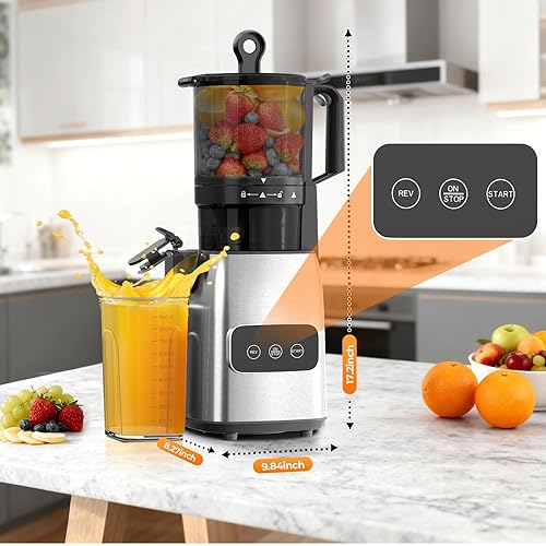 Miniatura 5 de Exprimidor de prensa en frío, máquina exprimidora de canal de alimentación de 5.4 pulgadas de ancho, exprimidor de masticación lenta para verduras y