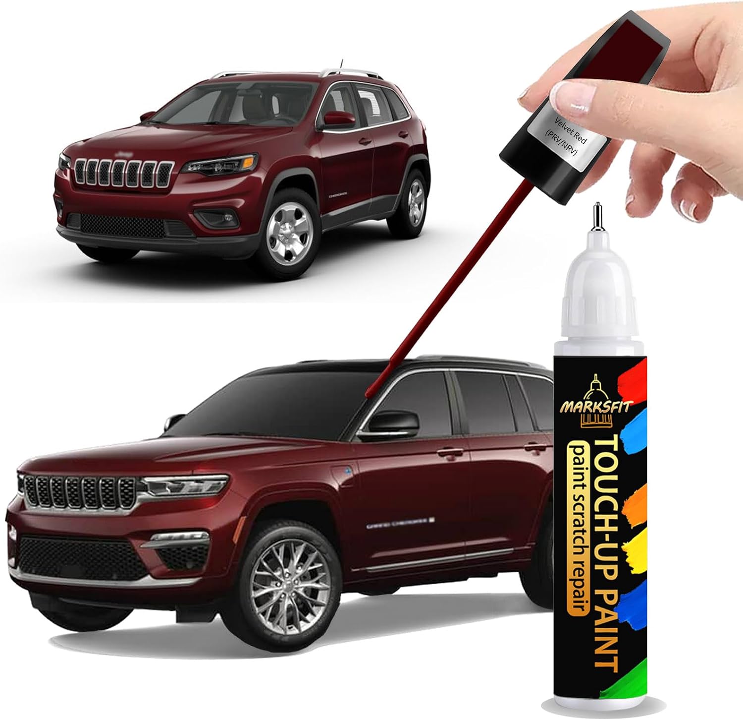 Velvet Red(PRV/NRV) Touch Up Paint For Jeep Exact Match-Chips and Nicks 2 in 1 Car Paint Pen Scratch Rapair for Grand-Cherokee/Liberty/Patriot/Renegade/Wrangler-JK/Commander/Compass