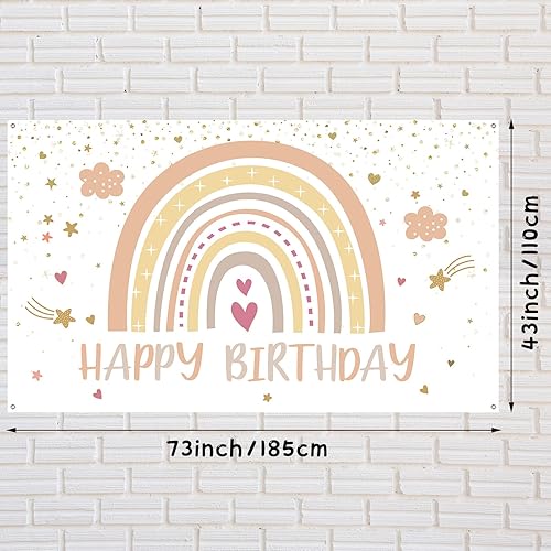 Miniatura 2 de Hestya Decoraciones de fiesta boho arcoíris para cumpleaños, telón de fondo de cumpleaños de feliz primer cumpleaños, decoraciones de accesorios de
