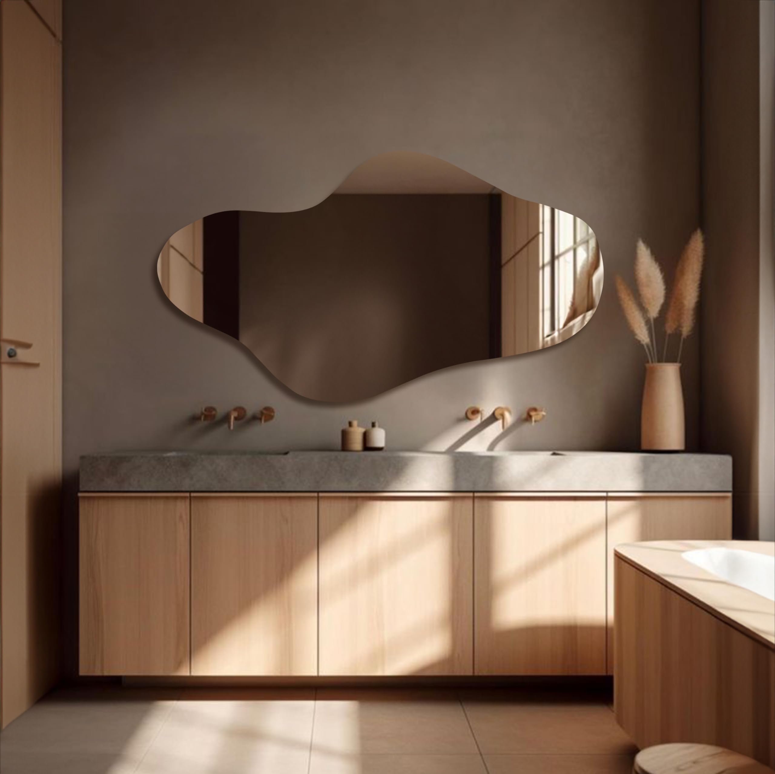 KT WALL ART Asymmetrical Led Lighted Mirror for Bathroom, Irregular Vanity Mirror with Lights, Washbasin Backlit Led Illuminated Wall Mirror (Warm Ligth, 13.4