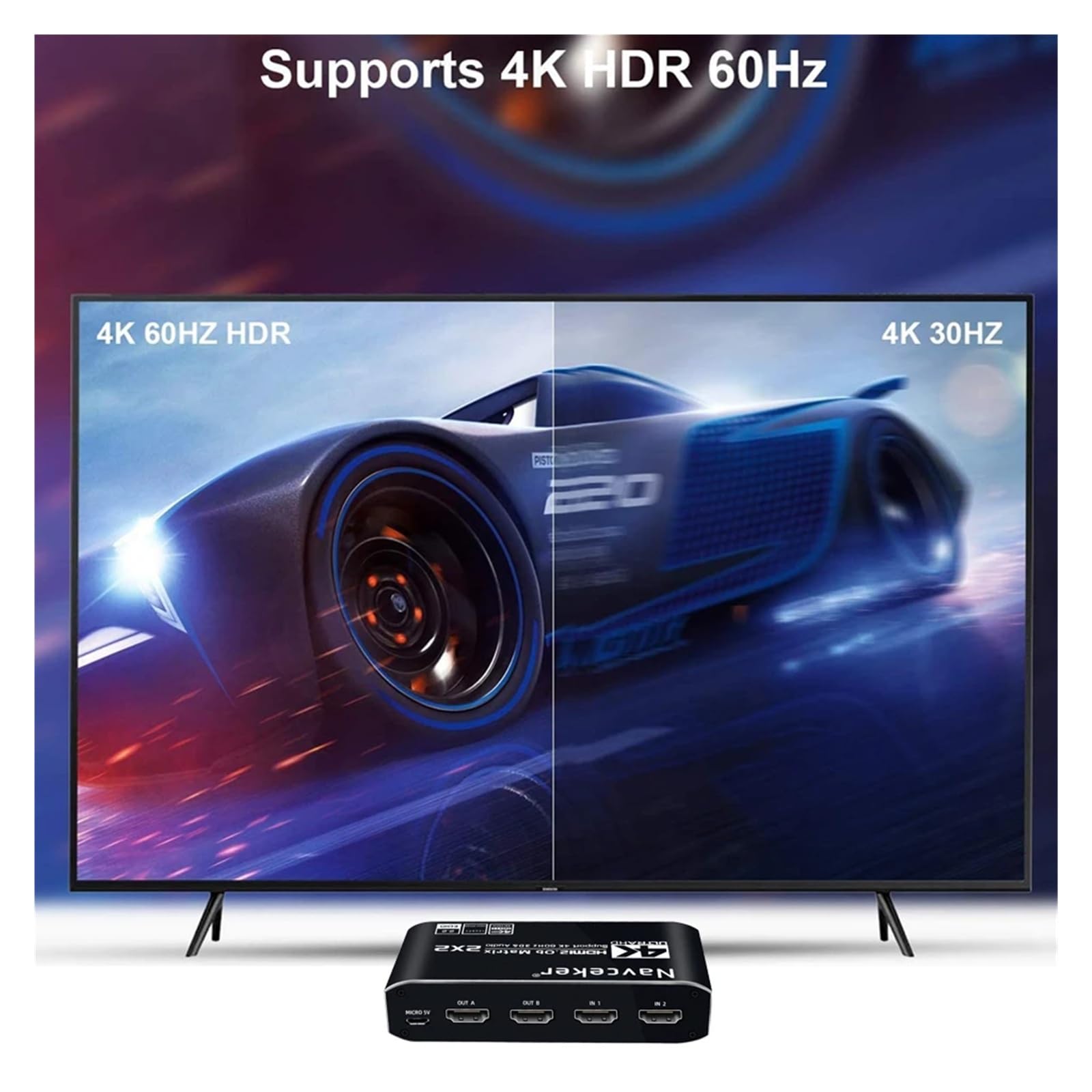 Divisor de Matriz Compatible con 2x2 SPDIF y conmutador Compatible HDR L/R 3,5 mm 4x2 Compatible HDCP 2. ARC 3D 4K a 60 Hz(ZY-HM22A)