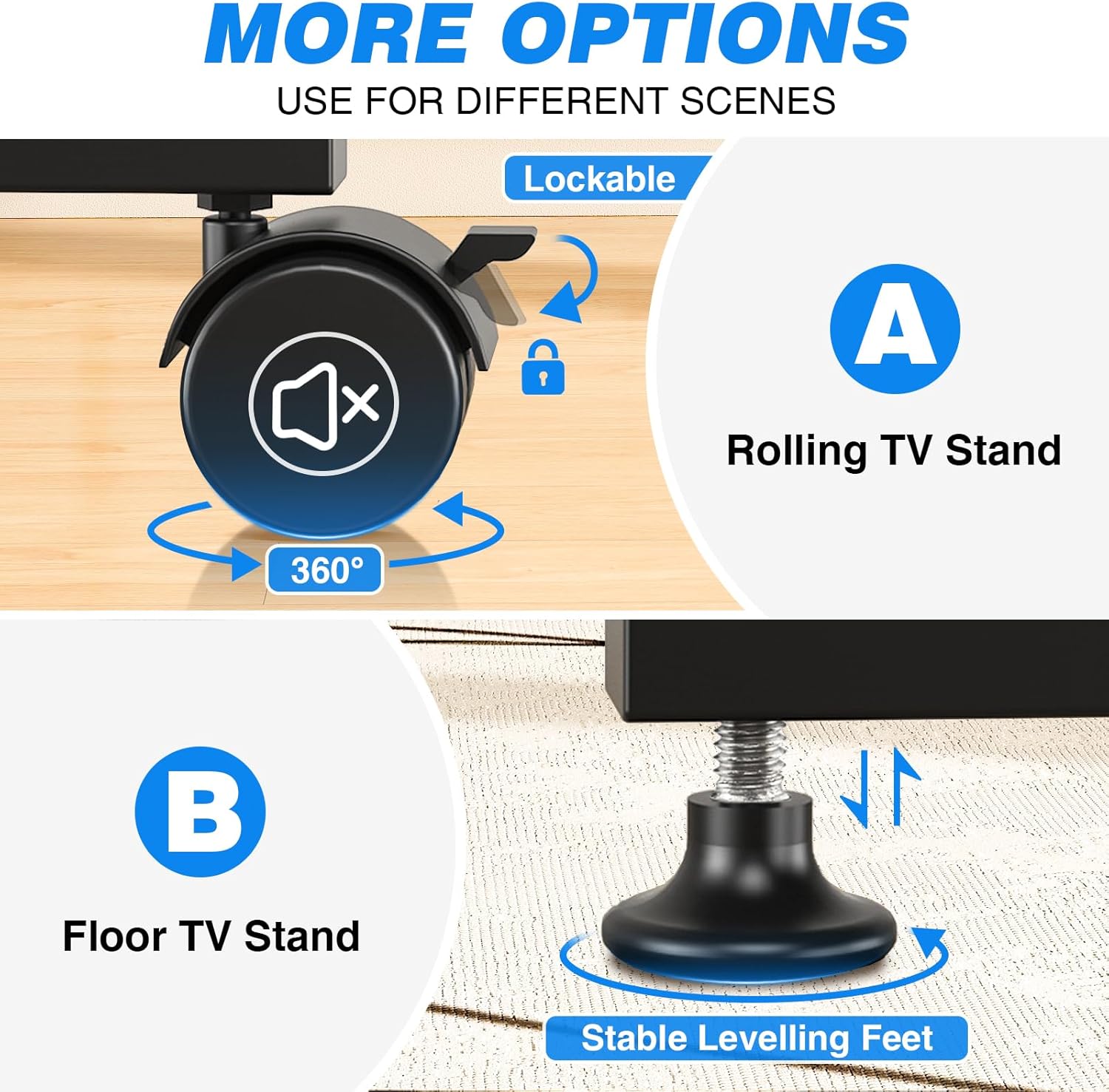 Rfiver Mobile TV Stand Wheels vs. Feet