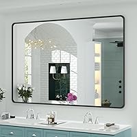 Vista 38 de OKPAL 16x24 Espejo de baño de bronce, espejo de marco de bronce rectangular redondeado, espejo de tocador de baño de bronce cepillado para montar